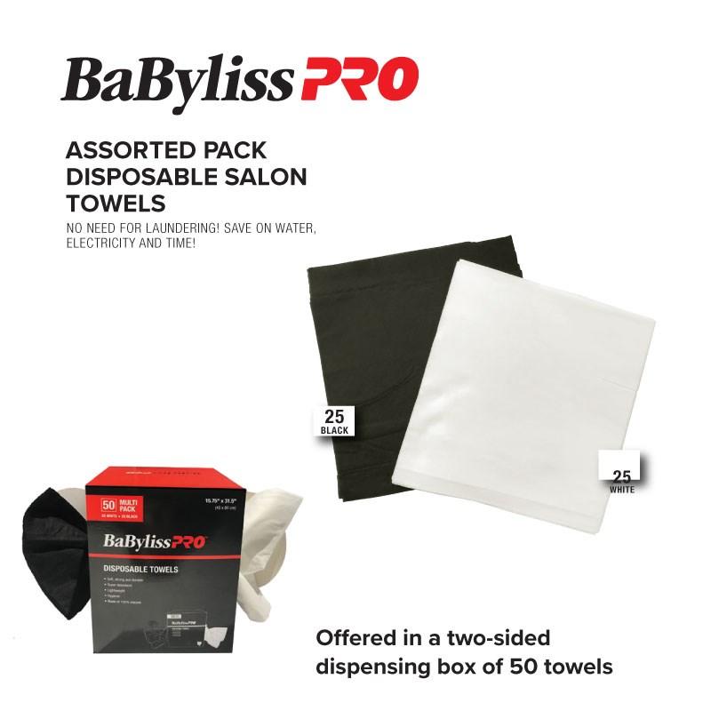 BABYLISS Disposable Salon Towels, box of 50 (25 white, 25 black)